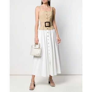 SOLD- STAUD Marina Khaki Belted Two-Tone Midi Dress RARE